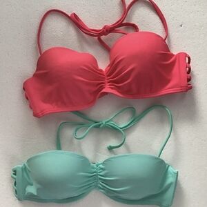 California Wave bikini tops (2) padded Bra Small Hot Pink And Teal B cup